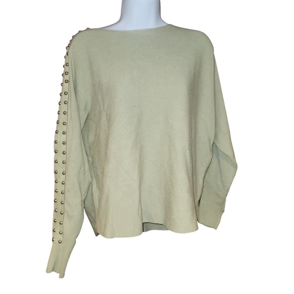 Sioni Milano Light Green Sweater With‎ Metal Balls And Faux Suede Sz L
